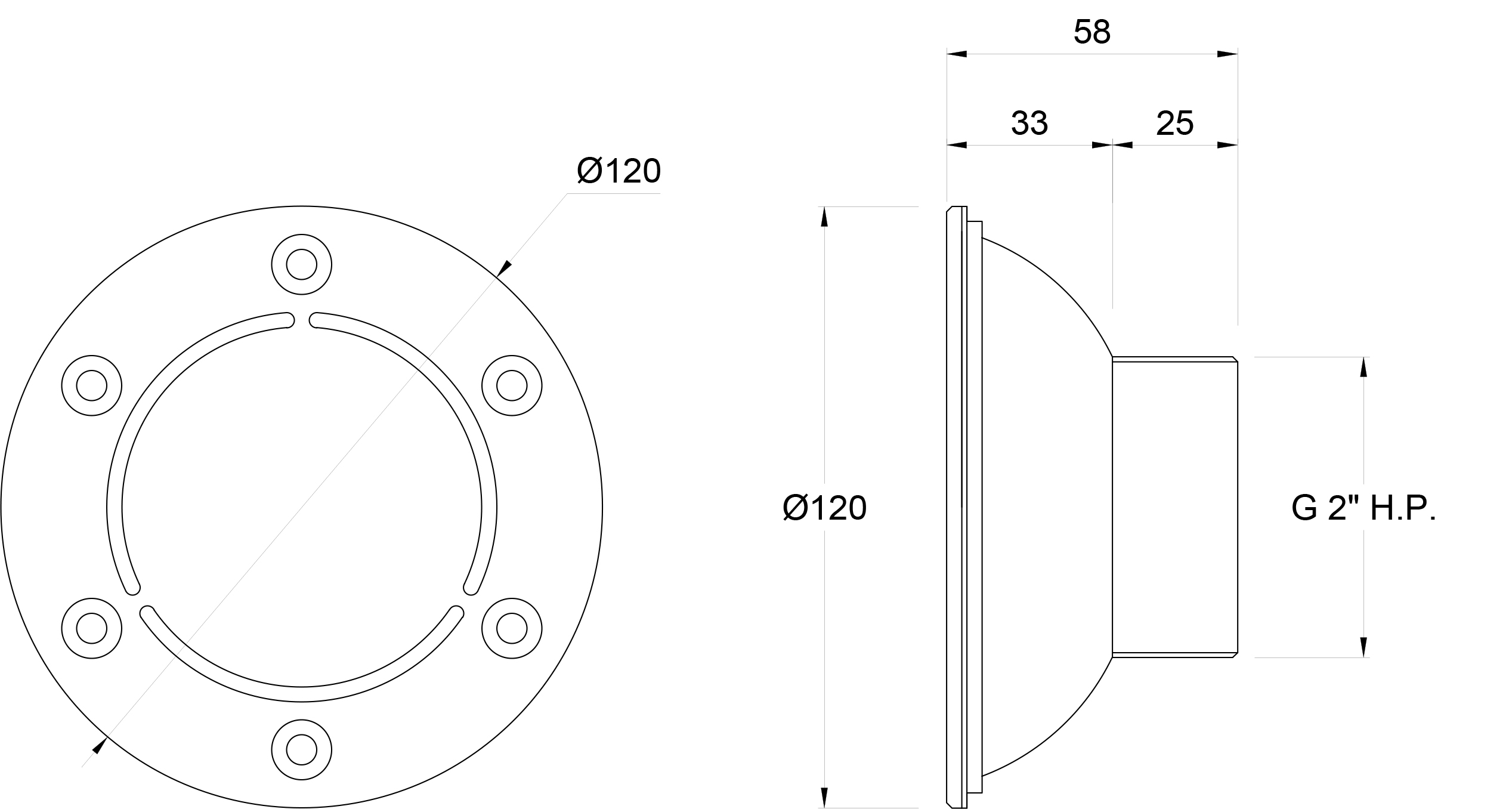 АТ 03.40 ФОРСУНКА ДОННАЯ РАССЕИВАЮЩАЯ Д. 120 мм 2" Н.Р. (универсал.)