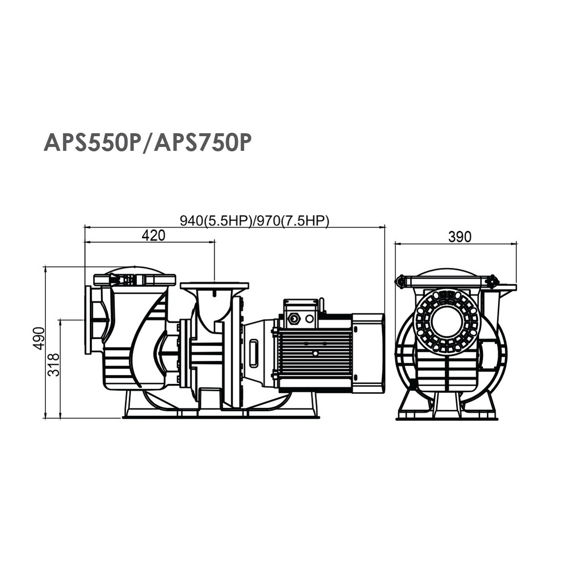Насос AquaViva APS550P (380В, 75м3/ч, 5.5HP)