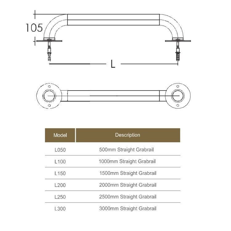 Поручень для бассейна Emaux 0.5m L050 AISI-316