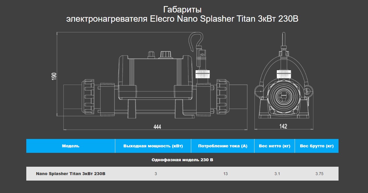 Электронагреватель Elecro Nano Splasher Titan 3кВт 230В