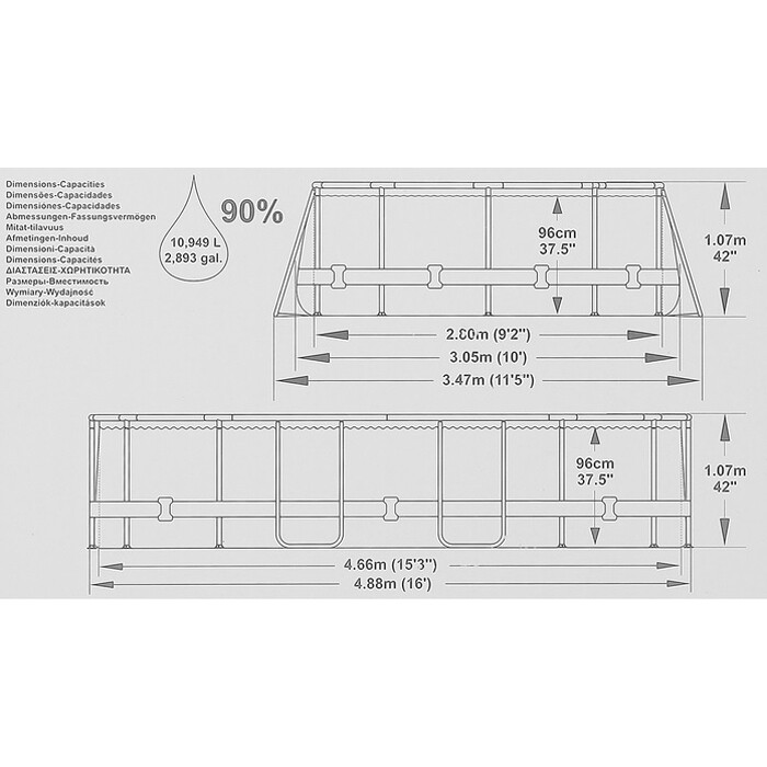 Каркасный бассейн Bestway 56448 Power Steel (488х305х107 см) с картриджным фильтром, лестницей и защитным тентом
