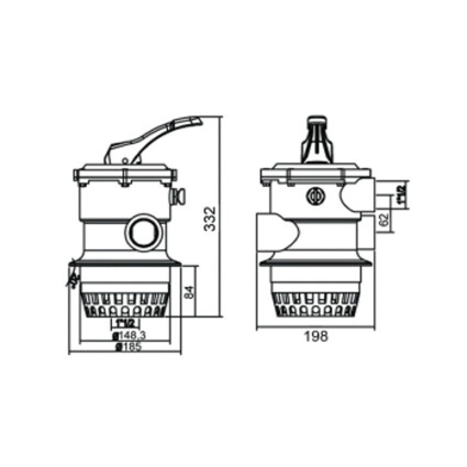Кран шестиходовой Aquaviva 2'' (верхнее подключение) для фильтров серии V